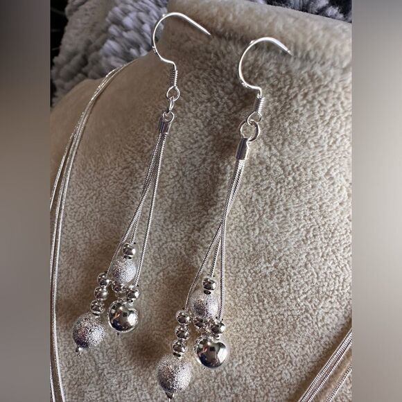 925 Sterling Silver Beaded Necklace & Earrings Set – Timeless Elegance - Picture 11 of 15